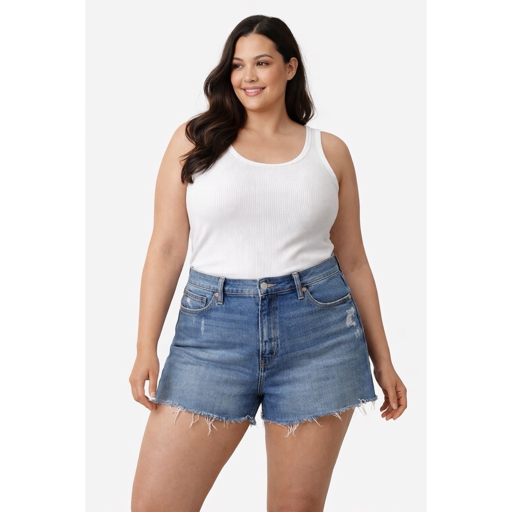 Old Navy High Rise Denim Cut‎ Off Shorts Size 14 Handmade Raw Hem DIY Blue